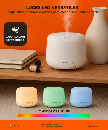 Difusor Humidificador Aromatizante LED 500ml